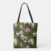 Magnolien blühen auf dunkelgrün tasche (Rückseite)