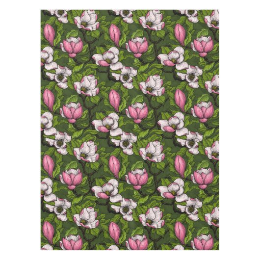 Magnolien blühen auf dunkelgrün tischdecke (Vorderseite)