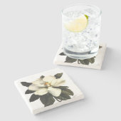 Magnolien-Blumen-Quadrat Steinuntersetzer (Seitenansicht)