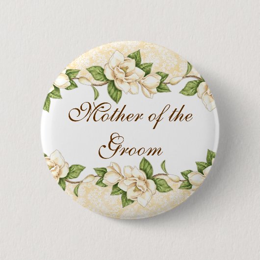 Magnolien-Damast-Brautparty-Knopf Button (Vorderseite)