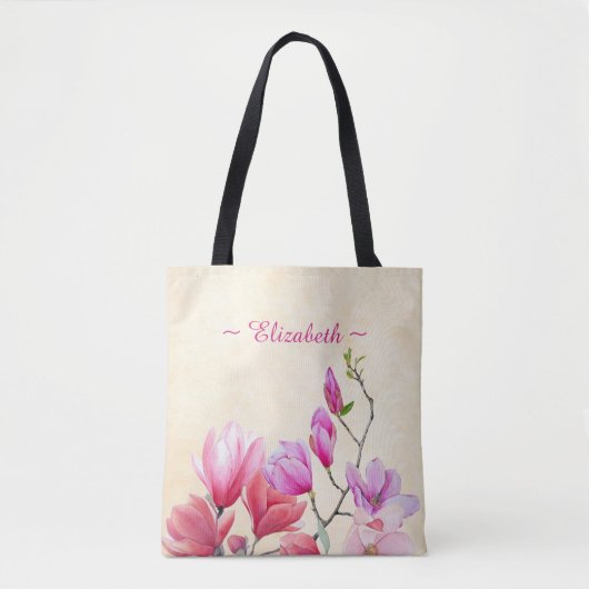 Magnolien in rosa Wasserfarbe auf Creme Tote Tasch Tasche (Vorderseite)