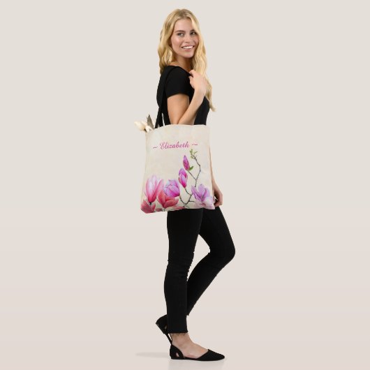 Magnolien in rosa Wasserfarbe auf Creme Tote Tasch Tasche (Am Model)