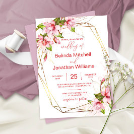 Magnolien mit Imitaten Gold Foil Rahmen Rustikale  Einladung