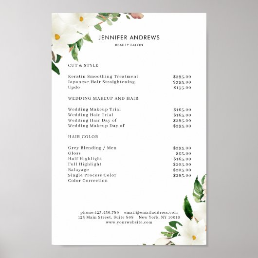 Magnolien Salon Preisliste Poster (Vorne)