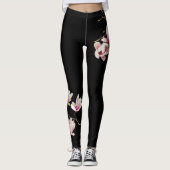 Magnolien-Schwarzes Leggings (Vorderseite)