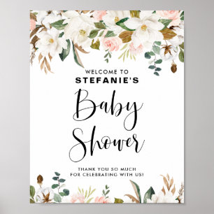 Magnolien- und Baumwollgirlande-Baby-Shower-Willko Poster