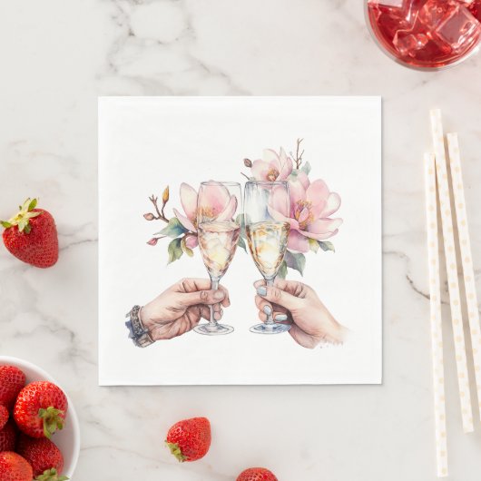 Magnolien und Champagnerbrillen Hochzeiten Serviette (Beispiel)