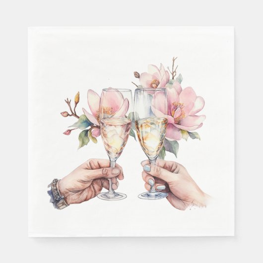 Magnolien und Champagnerbrillen Hochzeiten Serviette (Vorderseite)