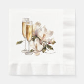 Magnolien und Champagnerbrillen Hochzeiten Serviette (Vorderseite)