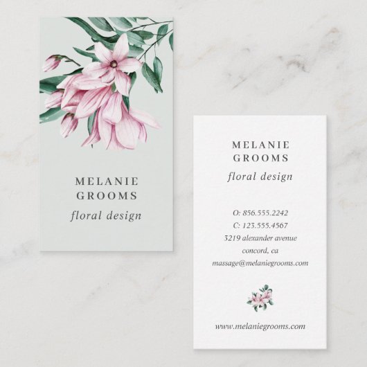 Magnolien und Eukalyptus grau, botanisch floral Visitenkarte (Vorne/Hinten)