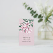 Magnolien und Eukalyptus Pink Botanisch Visitenkarte (Stehend Vorderseite)