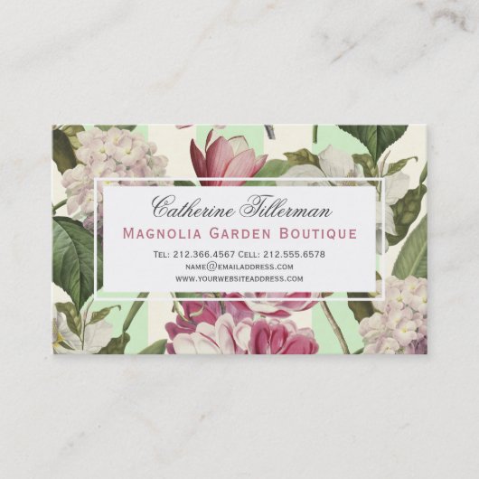 Magnolien und Hydrangeas, Vintager Blumengarten Visitenkarte (Vorderseite)