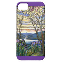 Magnolien-und Iris-Buntglas-Fenster