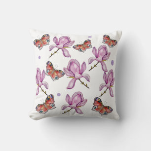 Magnolien und Schmetterlinge, Wasserfarbenmuster Kissen