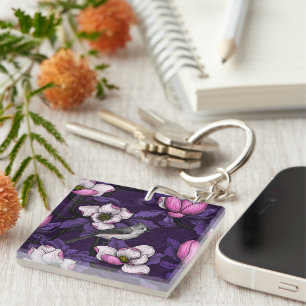 Magnolien und Titmausvogel blühen 4 Schlüsselanhänger