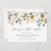 Magnolien verändern das Datum der Hochzeitverlänge Ankündigungspostkarte (Vorne/Hinten)