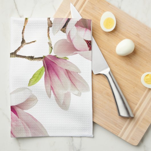 Magnolien-Weiß Geschirrtuch (Viertel Falte)
