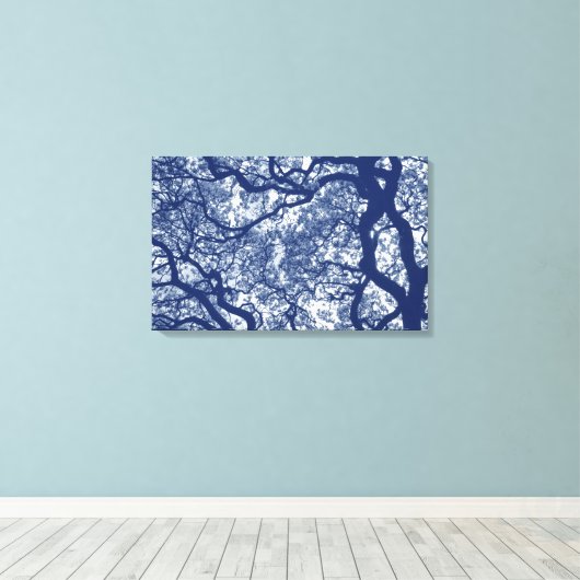 Magnolienbaum - Cyanotypeneffekt Leinwanddruck (Insitu (Holzboden))