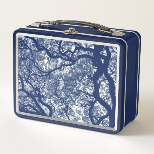 Magnolienbaum - Cyanotypeneffekt Metall Brotdose (Vorderseite)