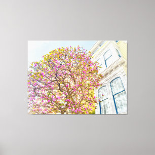 Magnolienbaum im Viktorianischen Haus blühen Leinwanddruck