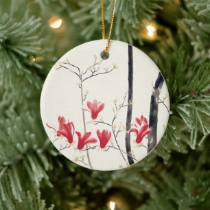 Magnolienbaum von Kobayashi Kokei, Vintage Natur Keramikornament