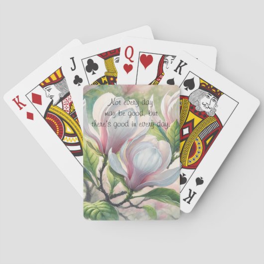 Magnolienblumen & Zitat Spielkarten (Rückseite)