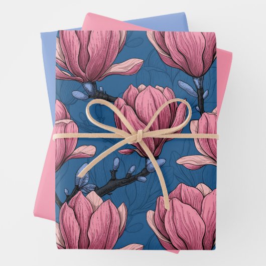 Magnoliengarten auf blau geschenkpapier set (Beispiel)