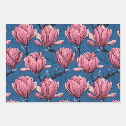 Magnoliengarten auf blau geschenkpapier set (Vorderseite)