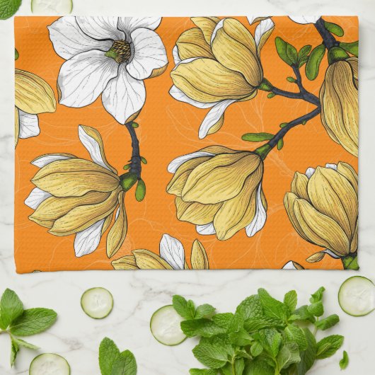 Magnoliengarten in Gelb Geschirrtuch (Gefaltet)