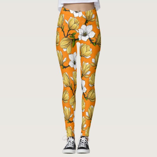 Magnoliengarten in Gelb Leggings (Vorderseite)