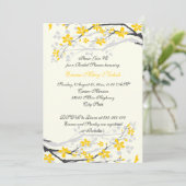 Magnoliengelb, graue Blume Brautparty Einladung (Stehend Vorderseite)