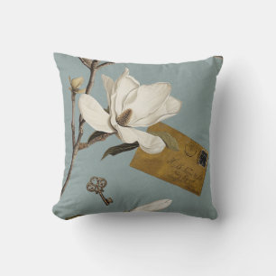 Magnolienhain mit Eulen 05 Enteneiblau Kissen