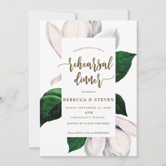 Magnolische Abendessen mit moderner Probe Einladung (Vorderseite)