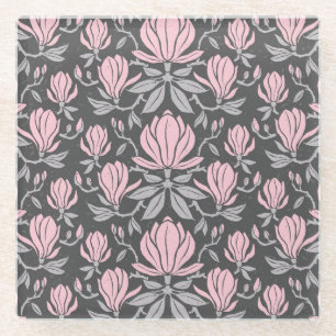 Magnolische Blume, handgezeichnet nahtloses Muster Glasuntersetzer
