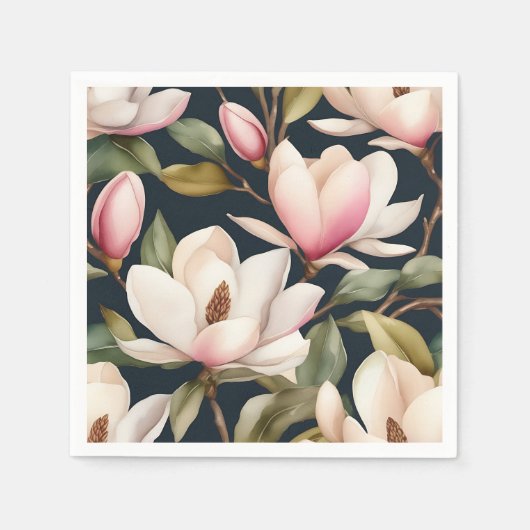 Magnolische Blume in Weiß und Rosa Serviette (Vorderseite)
