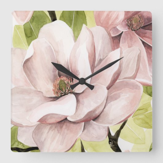 Magnolische Blume Quadratische Wanduhr (Vorderseite)