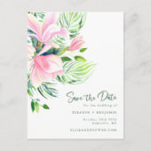 Magnolische Blume Wasserfarbe Save the Date rosa Postkarte (Vorderseite)