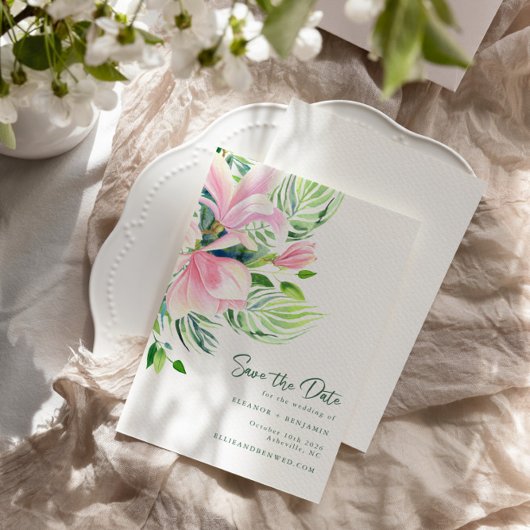 Magnolische Blume Wasserfarbe Save the Date rosa Postkarte