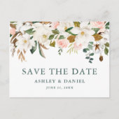 Magnolische Rose Save the Date grün Postkarte (Vorderseite)