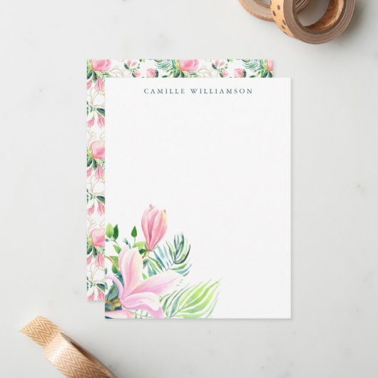 Magnolische Wasserfarbe Blume Rosa Personalisiert Mitteilungskarte (Vorderseite/Rückseite Beispiel)