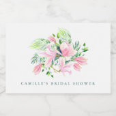 Magnolische Wasserfarbe Blume Rosa Personalisiert Schaumweinetikett (Einzelnes Label)