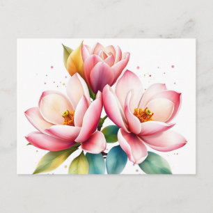 Magnolische Wasserfarben-Blume mit weicher Fassade Postkarte