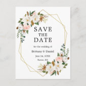 Magnolius-Rose Wasserfarbe Save the Date Gold Ankündigungspostkarte (Vorderseite)