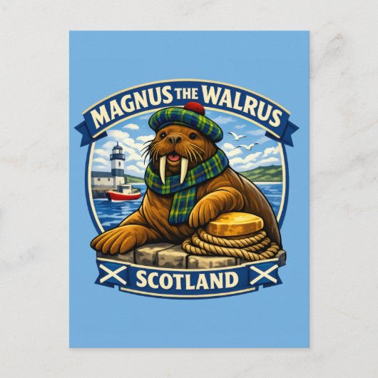 Magnus der schottlandliebende Walross-Seaside-Scho Postkarte (Vorderseite)