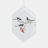 Magpie Bird Familie oder Freunde Wasserfarbener Ge Ornament Aus Glas (Vorderseite Links)