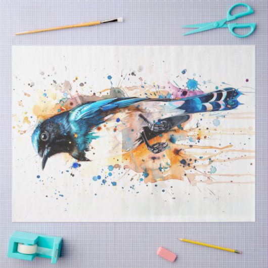 Magpie Bird Mandarine Twilight Decoupage Seidenpapier (Basteln)