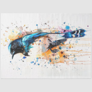 Magpie Bird Mandarine Twilight Decoupage Seidenpapier