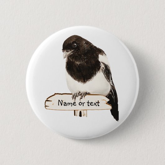 Magpie Bird mit Individuelle Name oder Text Button (Vorderseite)
