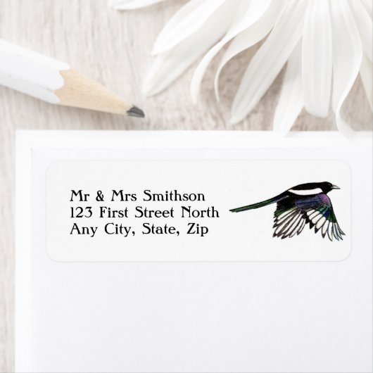 Magpie in Flight Bird Nature Art Address Label (Insitu)