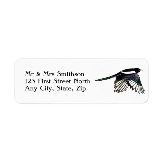 Magpie in Flight Bird Nature Art Address Label (Vorne)